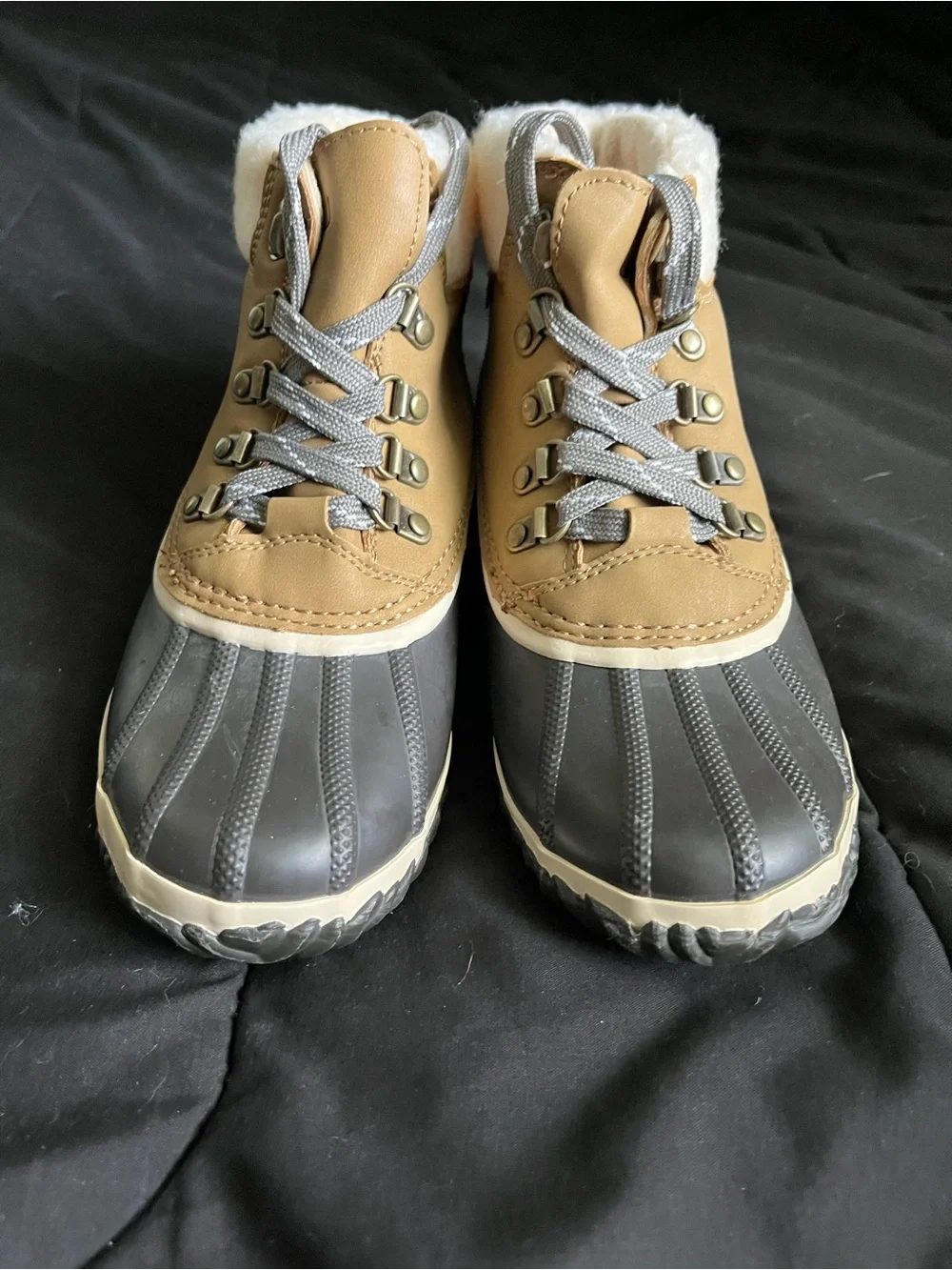 Tan and Gray Waterproof Winter Duck Boots